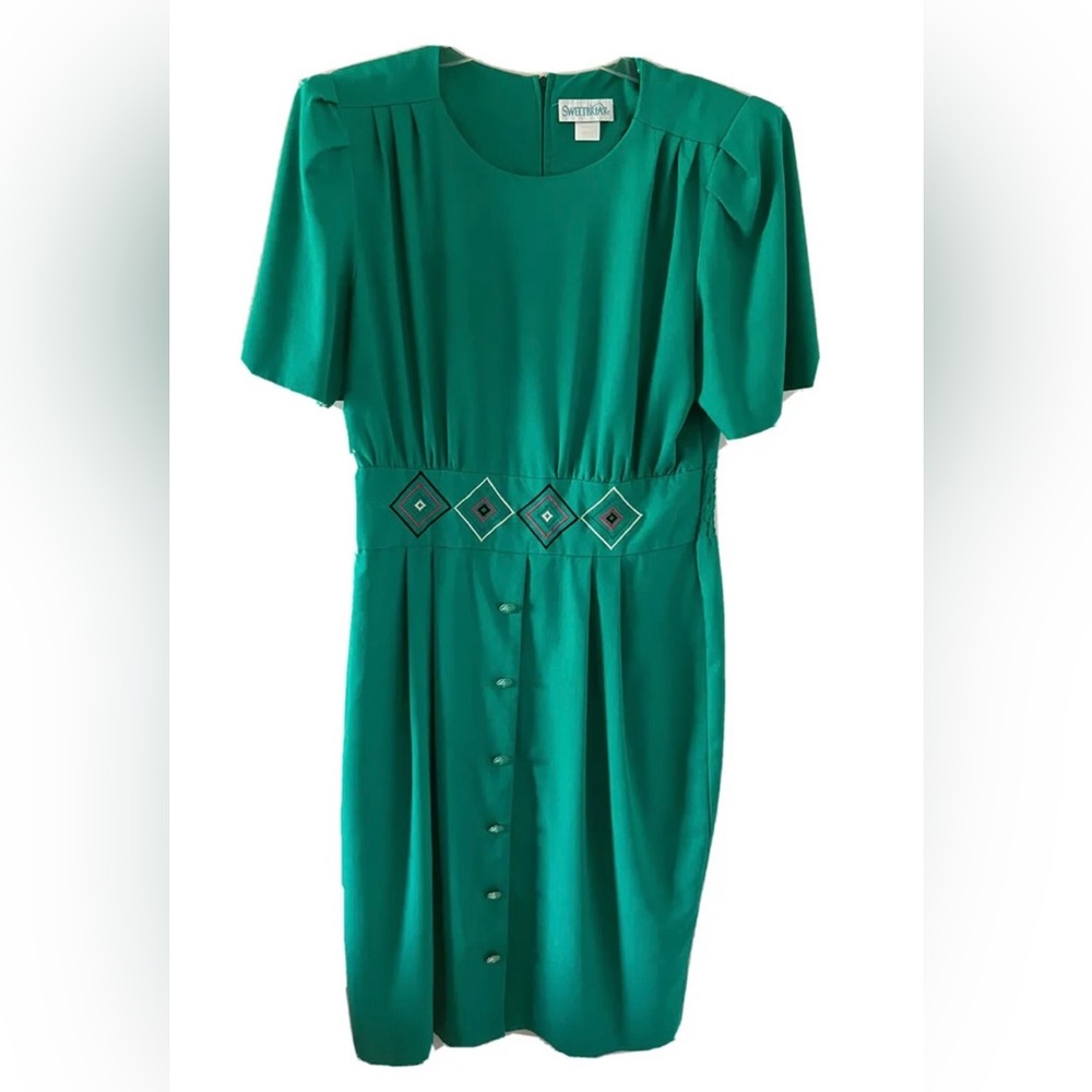 Vintage Sweetbriar Green Short Sleeve Dress Size 14
